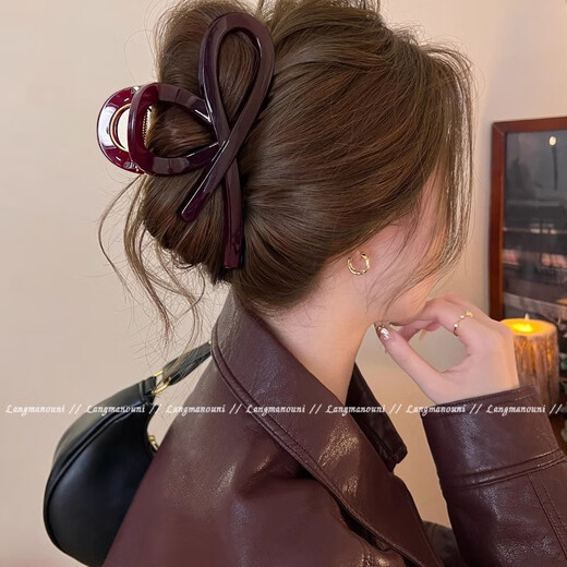 BARY REEF Korean high-quality acrylic hair clip hair large shark clip hair volume chocolate butterfly hair clip women's hair accessories chocolate brown cross style (12.5cm) regular version