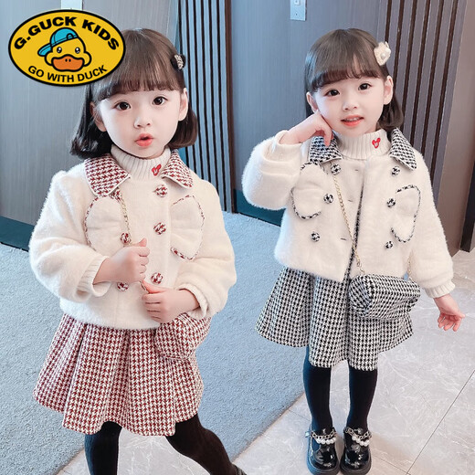 Girls Dress Autumn and Winter 2025 New Children's Clothes Western Style Winter Baby Girl Plush Skirt Fashionable Suit Black Jacket + Vest Skirt + Sweater 90 90cm
