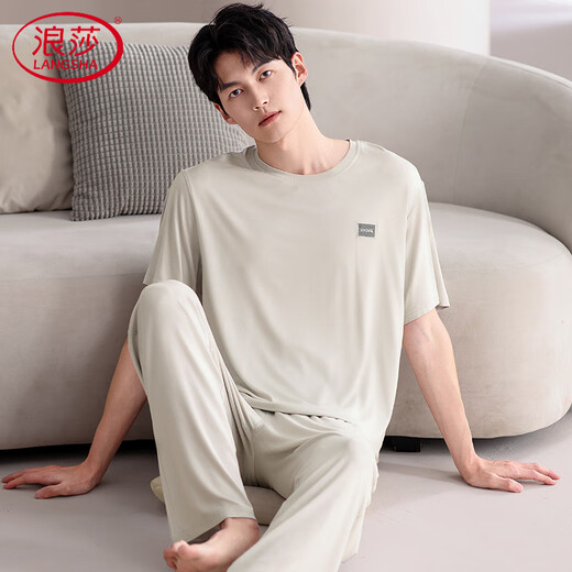 Langsha Modal Pajamas Men's Ice Silk Silk Coucque à manches courtes Casual Plus Taille Summer Home Vêtements AL-9922 L