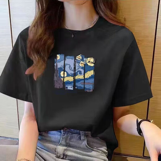 220G reines Baumwoll-Kurzärärt-T-Shirt für Frauen 2025 Sommer loser und vielseitiger runder Nacken gerade schulterdruckgedrucktes Top T-Shirt B701YL 1491 Weiß L.
