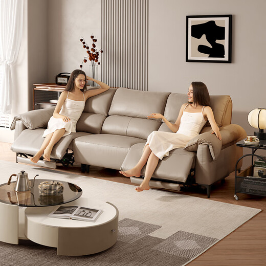 Gujia Home [full leather version] 0 wall-facing electric sofa with hanging ears handrail Italian top layer cowhide sofa living room 6212Q [Phantom Black] Four-person dual electric 3.54M