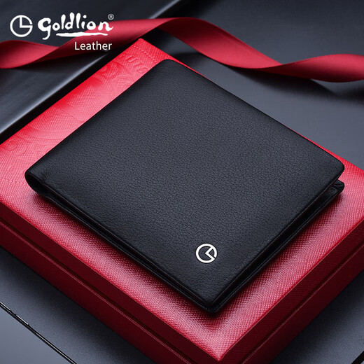 
Goldlion new wallet men's genuine leather short cowhide dad card bag integrated 2025 new men's wallet black