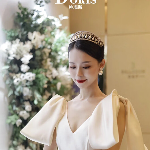 沅肆高端复古高级感珍珠奢华公主皇冠头饰大气新娘结婚主婚纱王冠大气 银色