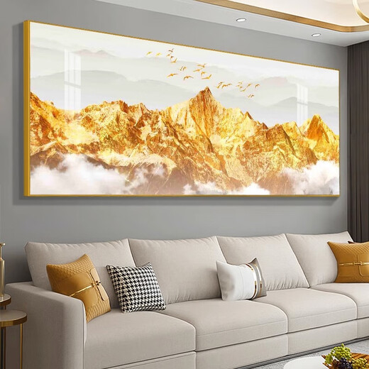 Zoci de regreso contra Jinshan Mural Decorating Sala de estar de alta gama Rizhao Jinshan Sala de estar Sofá Pintura de paisaje de pared CT-3524 Atrías contra Shan Fitness Glass Longitud 300*120 Elegante Marco de aluminio de oro de oro