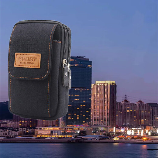 Canvas mobile phone men's belt mobile phone bag hanging bag multi-functional mobile phone case belt men's coin purse random color Q running arm bag - vertical two layers 6 points 2