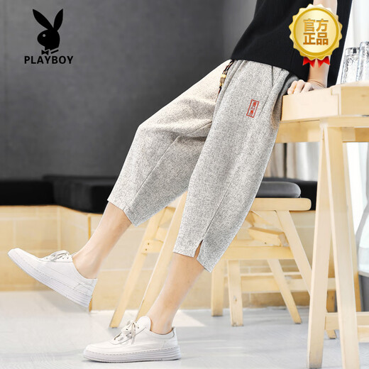 Playboy (Playboy) Pantalones casuales de lino para pantalones de seda de hielo de gran tamaño de hombre pantalones cortos de verano pantalones de lino de algodón chino