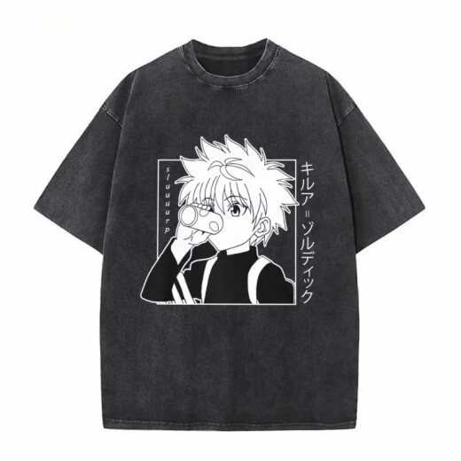 Jiuvia summer hip-hop street cotton t-shirt washing retro Japanese anime full-time hunter Hunter x Hunter trend B1342 washing black S