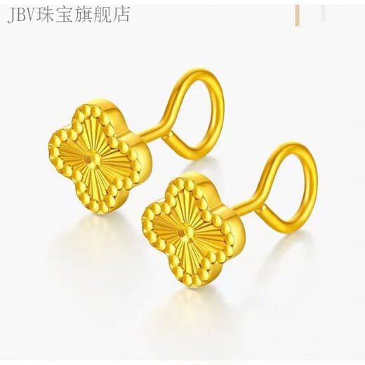 JBV Old Phoenix Pure Gold Clover Earrings Gold Diamond Four-leaf Clover Ear Hook New Style 999 0.01g Diamond
