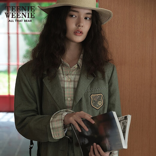 Teenie Weenie [Linse] Bear Women's 2025 Automne Nouveau Old Style Casual Suit mince veste Light Military Green M