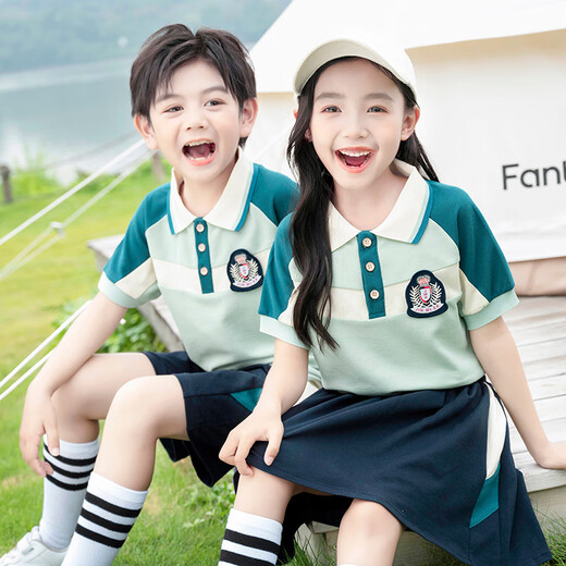 Mishide (Mishide) Mishide Kindergarten Summer British School Uniforme School Uniform Set Summer Summer Souche British Style Graduation Green 6625T-shirt + Mid-Pant
