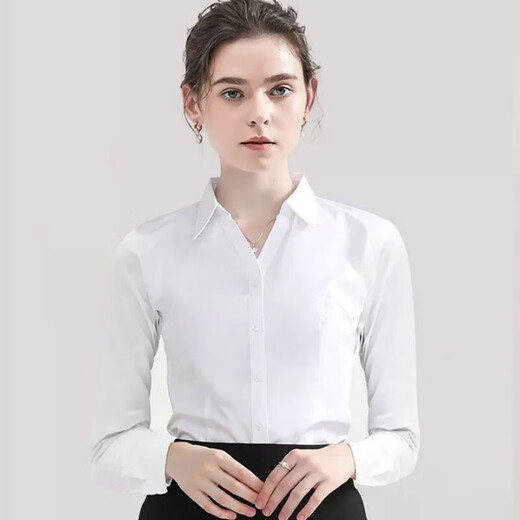 Weißes V-Ausschnitt-Hemd für Frauen 2025 Frühlings- und Herbst-New Professional Wear Interview Workwear Kurzärärmungs-Hemd No-Eisen-Top 6212 Weiß [V-Ausschnitt] Long Sleeve 5xl empfohlen [155-165jin [Jin gleich 0,5 kg]]]