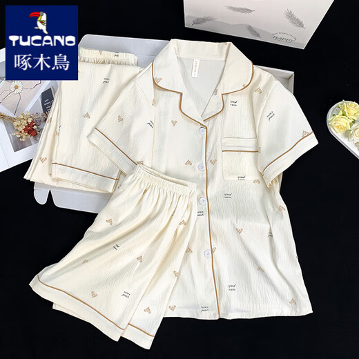 Specht japanische Milch Huhu reines Baumwoll Gaze Sommerpyjamas Dreiköpfige Sommer-Summer Einfacher Outdoor-Kurzärmel-Hauskleidung Yunduo Cotton-9902# Star Kt Katze Drei-teilige Set M [vorgeschlagen 75-100jin [Jin gleich 0,5 kg]]