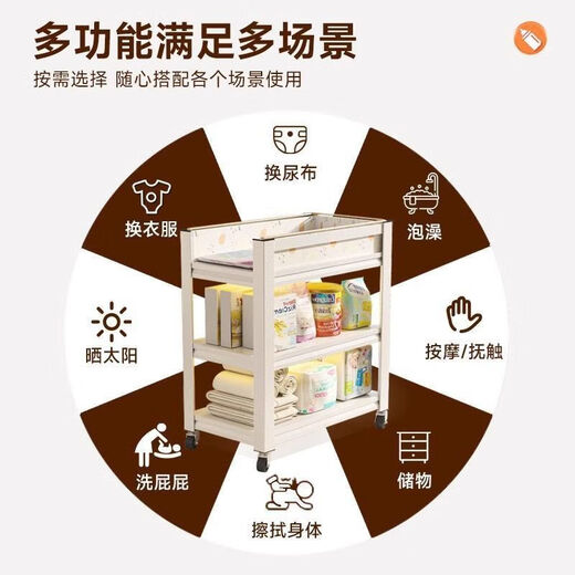 昙蓓漫换尿布操作台尿布台置物架可移动婴儿护理台洗澡按摩多功能儿童换 白色三层-高80cm【可移动喂养台】 长 50cm宽 30cm