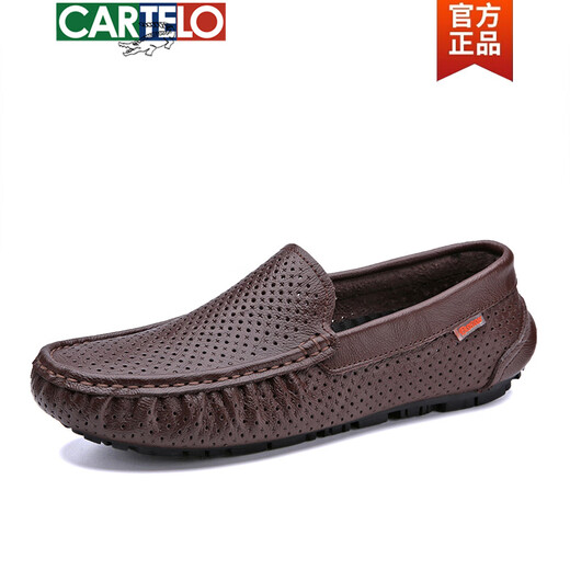 Kartelbohnenschuhe Herren Sommer Echtes Leder hohl atmungsaktives Geschäft mit lässigen Sandalenschuhen Weiche Sohle Fahren faulen Schuhen 9901 (atmungsaktiv) Braun 38 [Standard Lederschuhgröße]