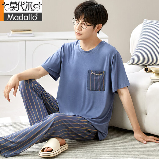 Modal Men's Pajamas Summer 2025 New Short Sleeve Ice Silk Large Size Loose Home Clothing Clothing Can Outdoor Home Clothing Set 6624 2XL