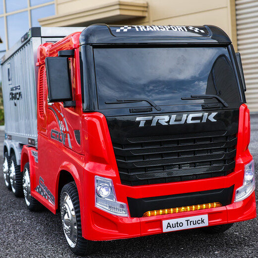 BeRica 8-wheel heavy truck container truck head children's electric car remote control children's toy car can seat people black container with cabinet + leather seat + foam wheels four drive