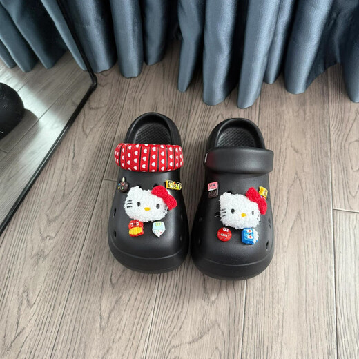 Hellokitty Croc Shoes Women's 2025 New Outerwear Sandals and Slippers Baotou EVA Shoes Anti-Slip Beach Black - Includes KT Shoe Flowers Upgraded * Non-Slip Soles 40-41