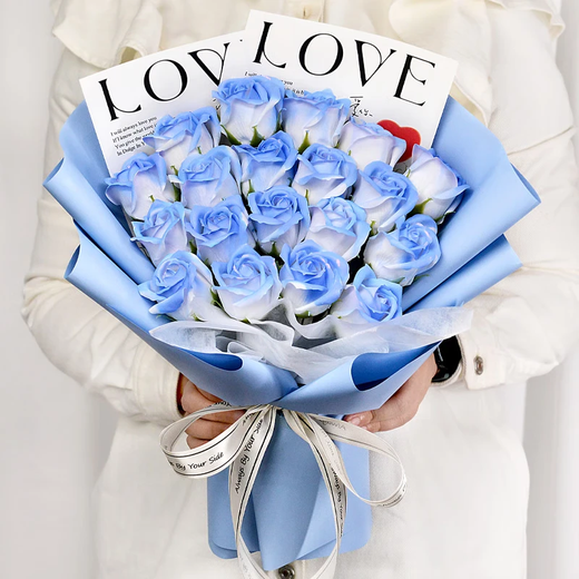 Yiran 19 crushed ice blue bouquet birthday gift for girls in the same city delivery for boyfriend and girlfriend and wife eternal bouquet soap flowers