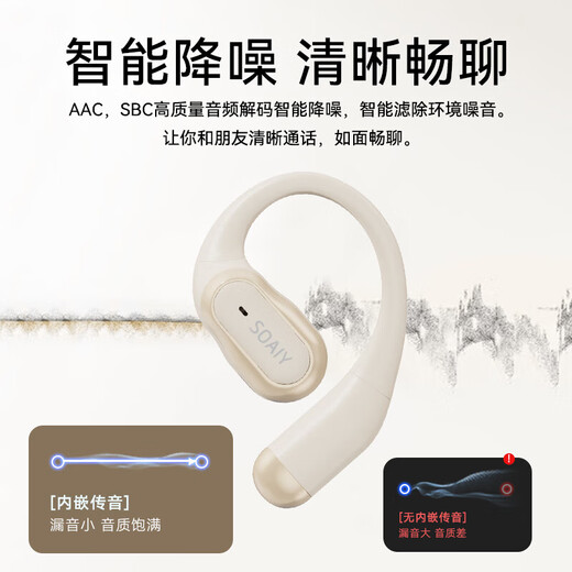 Sony Ericsson (soaiy) GD52 open ear-hook Bluetooth headset, long battery life, non-intrusive, running music, call, noise reduction, universal for Apple, Huawei, Xiaomi mobile phones, white