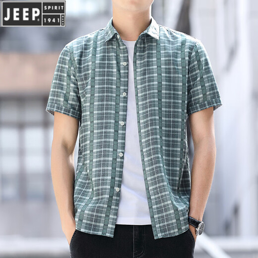 Jeep (Jeep) Camisa a cuadros de la camisa de verano de manga corta para hombres Camisa versátil Versátil Moda de moda Seda delgada de pulgada de pulgada de media manga ZZ829 Azul XL 120-135Jin [Jin iguala 0.5 kg]