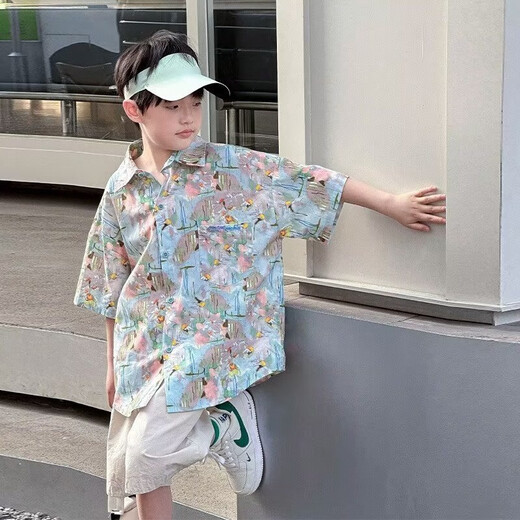 Ttpmer Boy Summer Camisa de manga corta Camisa floral delgada Boy Casual Summer Top 6626 Fotografías Camisa de color [Top] 130