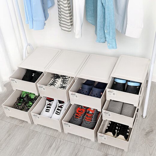 BEYZK thickened shoe box storage box solid color drawer-type dust-proof shoe plastic shoe box shoe cabinet simple shoe rack without assembly 1 piece 24.5x30.6x13.1cm