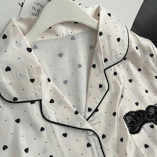 ZIPJBX短袖冰丝睡衣女2025夏季薄款感爱心印花蕾丝边家居服套装 丝滑感-LW-9214 M 【建议80-100斤】