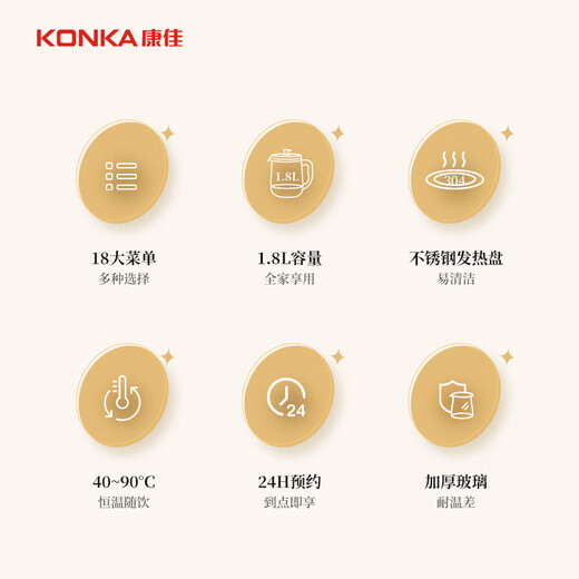 KONKA Health Pot Tea Maker 1.8L Glass Insulated Boiling Water Kettle Electric Kettle Mini Glass Tea Kettle with Filter KHK-18V12(C)