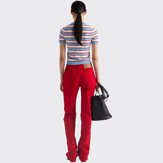 PRADA/普拉达【礼物】女士条纹圆领棉质针织衫 蓝色/自然色 36