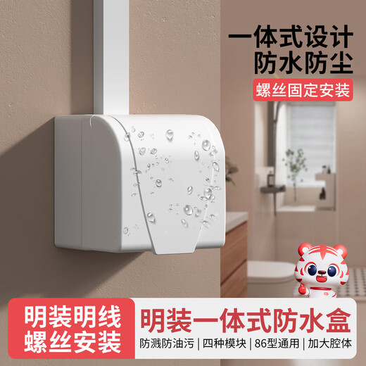 国际电工86型明装暗装户外插座防水盒一体式保护罩室外一开五孔带开关面板 明装-白色【10A五孔】