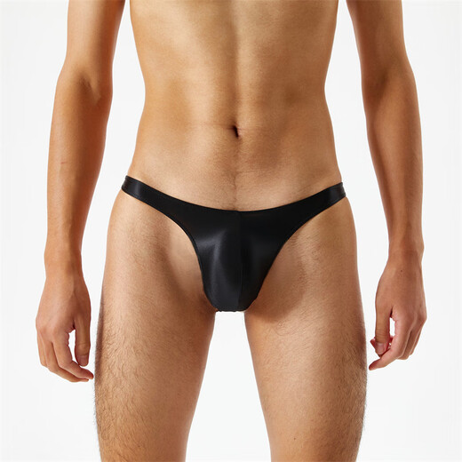 Silky, translucent, oily, silky, super low-waisted men's thong, t-pants, sexy and fun underwear, gray X M white