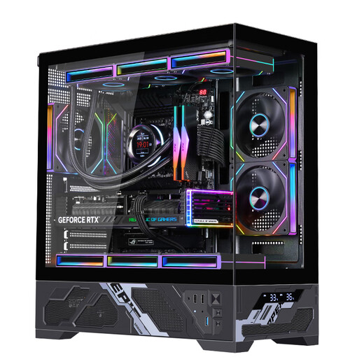 玩嘉千禧AXT 数显版 黑色 游戏电脑台式机箱 支持360水冷 ATX主板 数字显示屏 270°海景房