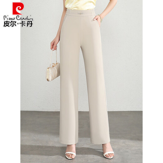 Pier Cardin elastic high waist loose trousers middle-aged women's straight-leg women's pants spring and summer new narrow version wide-leg pants casual pants brown (9221) M 27 (waist circumference 2 feet)