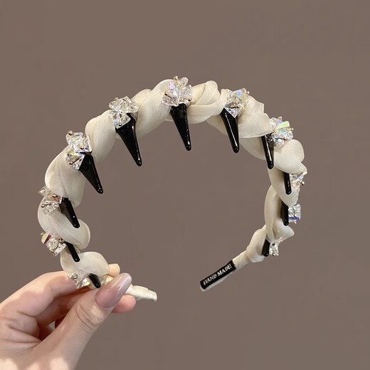 Two Worlds Happy Hairband for Women 2025 New High-end Headband with Teeth Anti-Slip Face Wash Headband High-end Rhinestone Hairpin Light Luxurious Hair Accessory Black