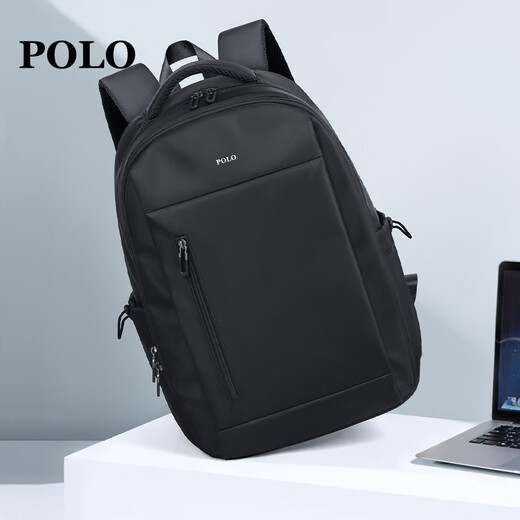 POLO【新品】双肩包男款大容量旅行背包男大学生通勤时尚书包休闲电脑 黑色.