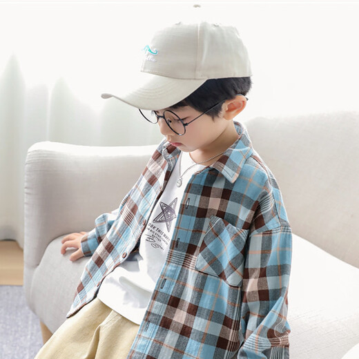 Duojia Boys' Plaid Long-Sleeved Shirt 2025 Spring and Autumn Model Korean Style Fashionable Children's Soft Waxy Top for Medium and Large Children