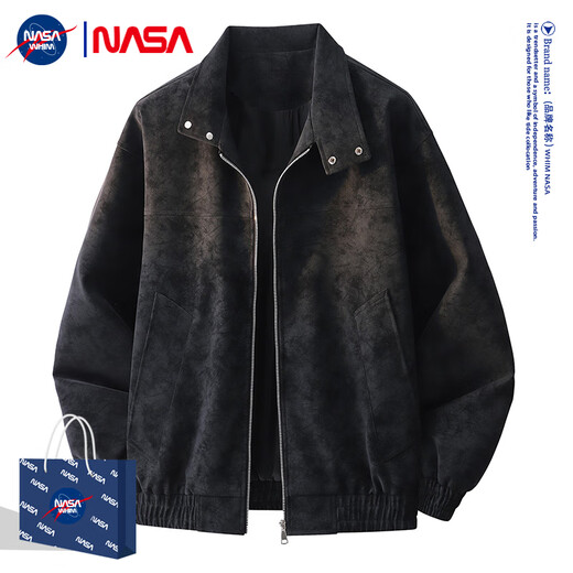 WHIM NASA American Retro Bomber Jacket Men's 2025 Autumn Trendy Brand Loose and Versatile Casual Men's Winter Style Gray XL (Recommended 140-160 Jin Jin equals 0.5 kg)