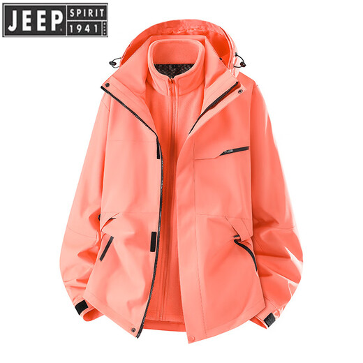 
JEEP SPIRIT Jeep Shock Clothes Women's 2025 new three-in-one solid color jacket outdoor windproof waterproof hiking suit Beili powder L