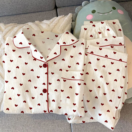 Antártico Gentle Girl Girl's Heart Cardigan Pajamas se puede usar afuera en la primavera Nuevo ropa de tela arrugada de ropa de manga larga KK3523# M 170 [sugerido 80-100Jin [Jin iguala 0.5 kg]]]