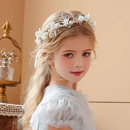 Children's princess hair accessories, girl's crown tiara, princess garland, flower girl headband, girl's super fairy pearl butterfly headband, white pearl flower headband/piece
