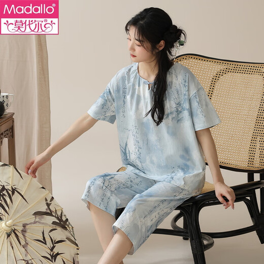 Modal Summer New Chinese Style Kurzärärmelte-Pyjama für Frauen-Baumwoll-Hauskleidung für Frauen, die geschnittene Hosen für den Sommer dünn sind, können außerhalb von LZY9901 M getragen werden (empfohlen 75-95jin [Jin gleich 0,5 kg])