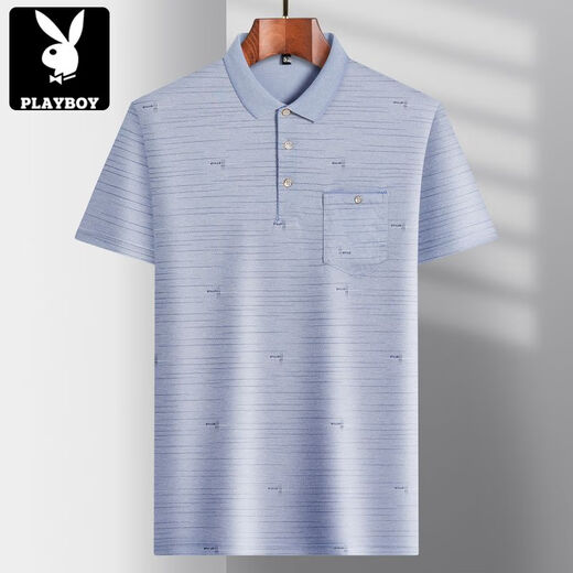 Playboy (PLAYBOY) daddy wear lapel ice silk short-sleeved T-shirt for middle-aged men's casual T-shirt for middle-aged and elderly thin POLO shirt summer clothes T ice silk-9855 gray real pocket M 48/165