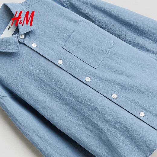 H&M children's clothing children's boys' shirt spring handsome loose fit textured cotton shirt 1289753 blue 110 60 (4-5Y)