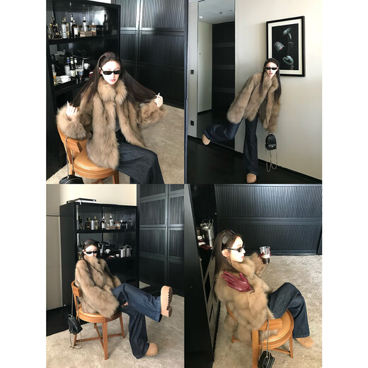 COCO LIMITED fur Rich family daughter Finnish SAGA whole fox fur frost color smudged fur coat amber brown M