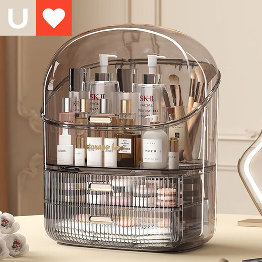 Sailotou cosmetic storage box, dressing table, desktop storage, transparent box, cosmetic box storage rack, transparent brown three-layer with lid