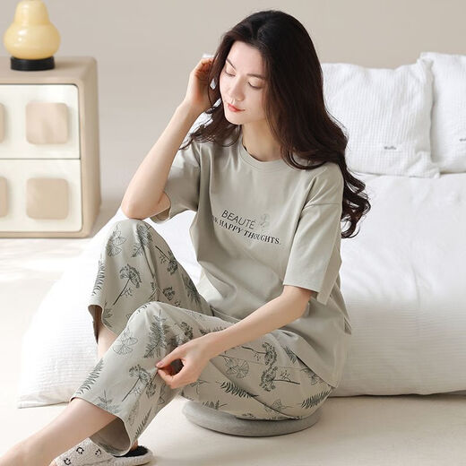 北极绒睡衣女春夏季短袖长裤纯棉韩版学生夏天可外穿全棉家居服套装 YZT9721【主图款】棉短长 M (80-100斤)