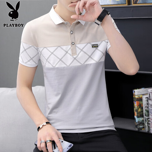 
Playboy (PLAYBOY) 2025 summer youth men's short-sleeved t-shirt for men's slim lapel Polo shirt trendy Korean men's half-sleeved top 6630 green M