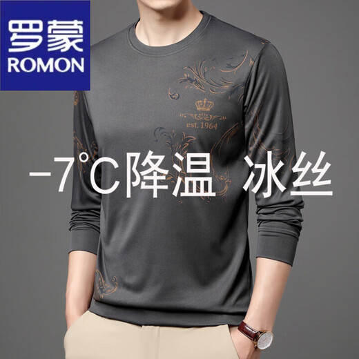 
ROMON 2025 new ice-sensing long-sleeved T-shirt for men in summer ice silk thin middle-aged men round neck loose quick-drying large size 6627 blue M 165
