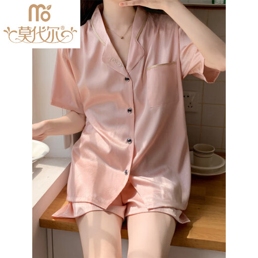 莫代尔感睡衣女夏季冰丝短袖短裤真.丝.稠家居服夏天网红风套装可外 #YX-9214 XL [116-130]斤
