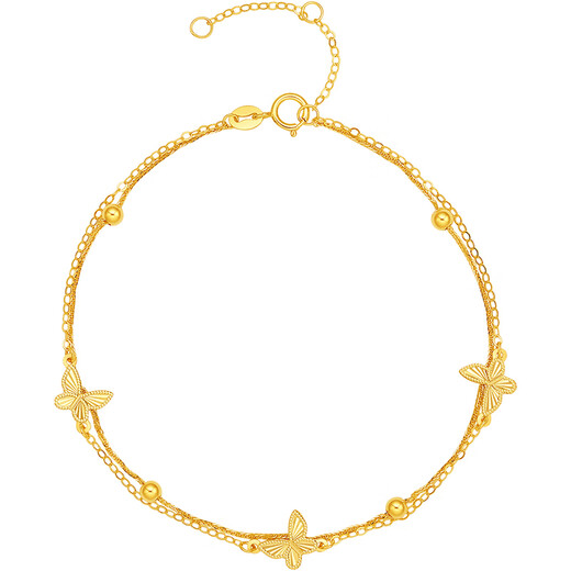 Saturday Fortune Yellow 18K Gold Bracelet Female Butterfly Double Layer Bead Color Gold Bracelet Birthday Gift C0721054 16+3cm